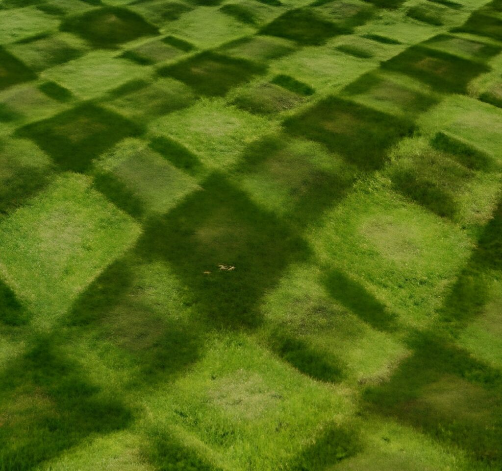diamond lawn stripe pattern created by mowing in two perpendicular diagonal directions
