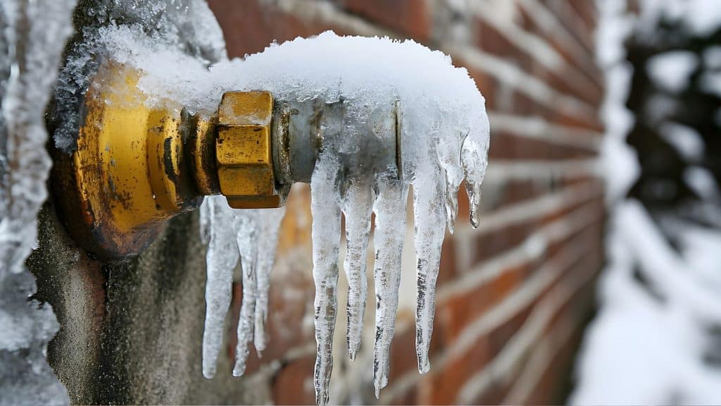 frozen outdoor spigot with icicles - why you shut off and drain outside faucets before winter