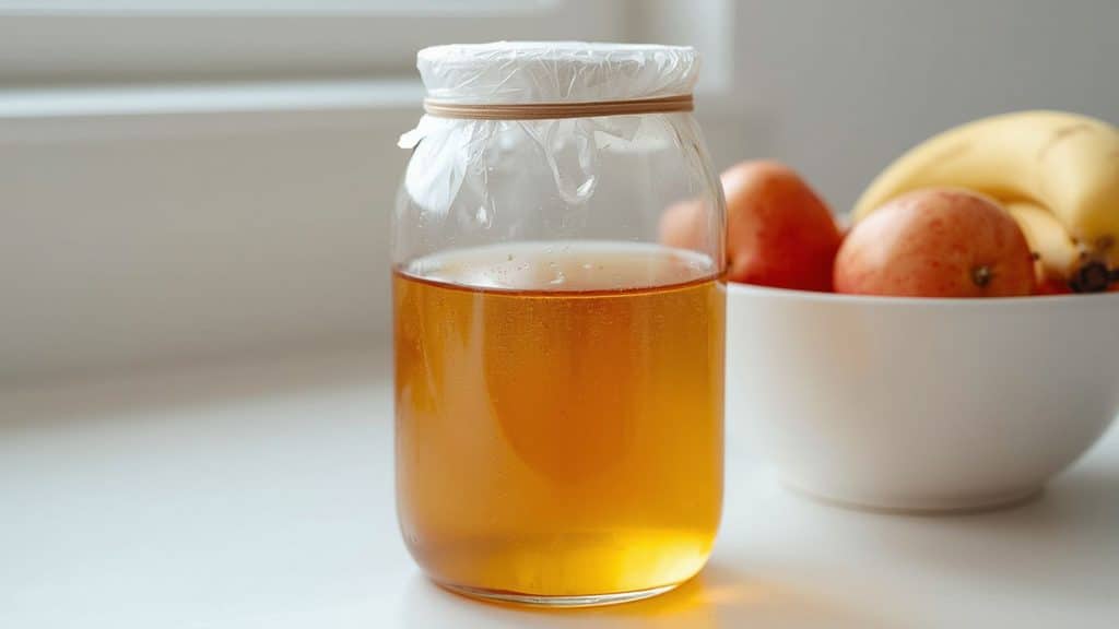homemade fruit fly trap with apple cider vinegar and plastic wrap
